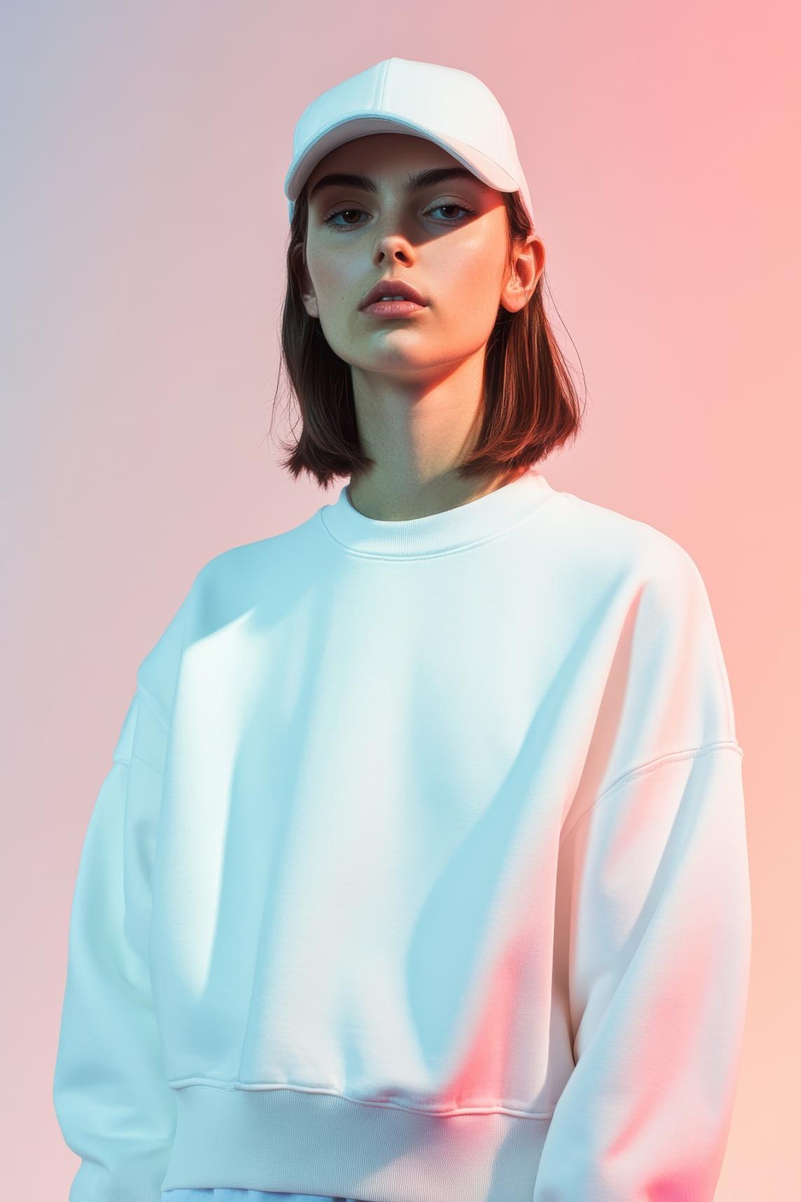White sweatshirt on model